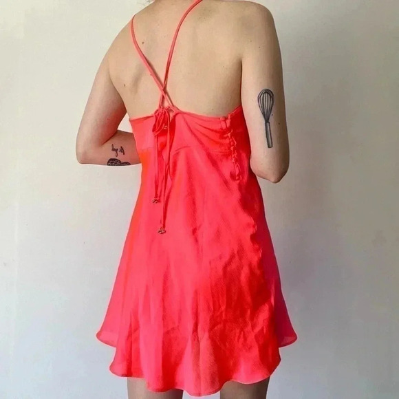 Free People Intimately Neon Pink Mini Slip Dress Adjustable Beaded Sleeveless - Picture 2 of 11